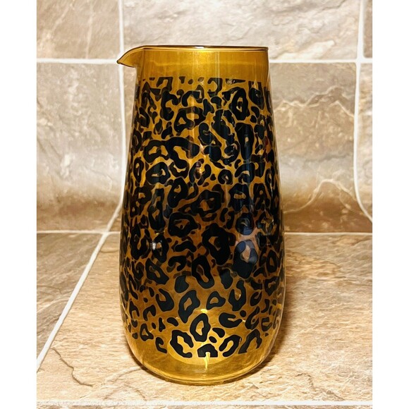 Cheetah Print Glass Pitcher Amber Leopard Pattern - New - Picture 4 of 5